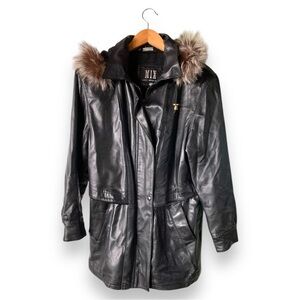 Lambskin Leather Anorak Coat Jacket Med Zip Off Faux Fur Hood EUC MIXMIX…